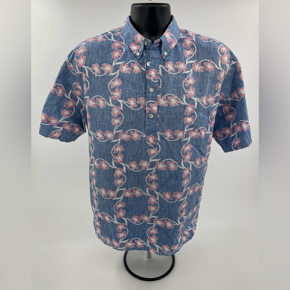 Cooke Street‎ Reverse Print Blue & Pink Floral Pullover Half Button XL **READ**